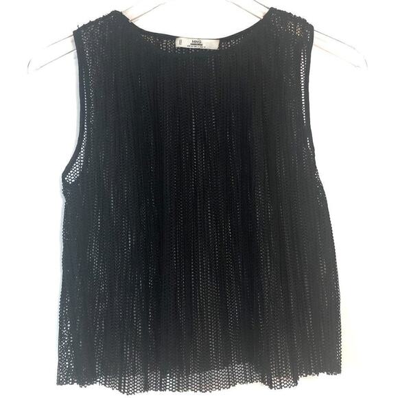 M.N.G. Mango Black Openwork Lasercut Crop Tank Top Raw Edge Size S - Picture 1 of 5